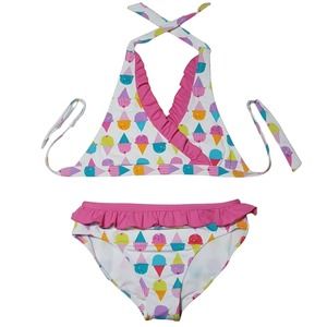 Garnet Hill kids faux wrap ruffled ice-cream print bikini
